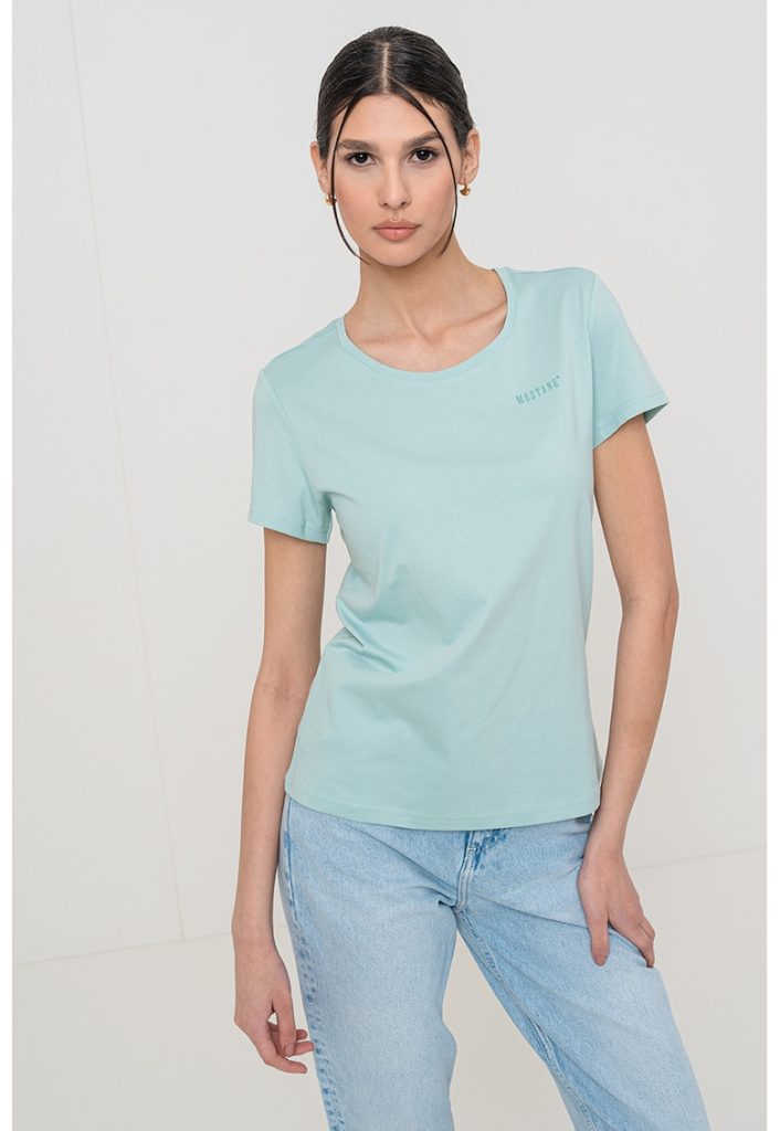 Tricou de bumbac cu decolteu rotund-FEMEI/IMBRACAMINTE/Tricouri si maiouri-IMBRACAMINTE/Tricouri si maiouri