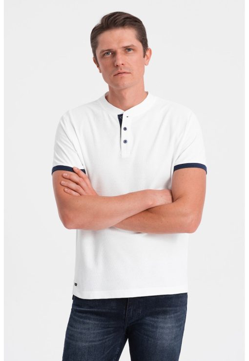 Tricou de bumbac cu fenta cu nasturi-BARBATI/IMBRACAMINTE/Tricouri si maiouri-IMBRACAMINTE/Tricouri si maiouri