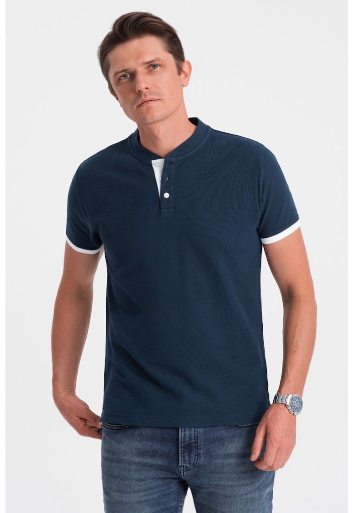 Tricou de bumbac cu fenta cu nasturi-BARBATI/IMBRACAMINTE/Tricouri si maiouri-IMBRACAMINTE/Tricouri si maiouri