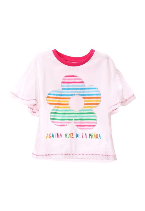 Tricou de bumbac cu floare cu model in dungi-FETE/IMBRACAMINTE/Tricouri si maiouri-IMBRACAMINTE/Tricouri si maiouri