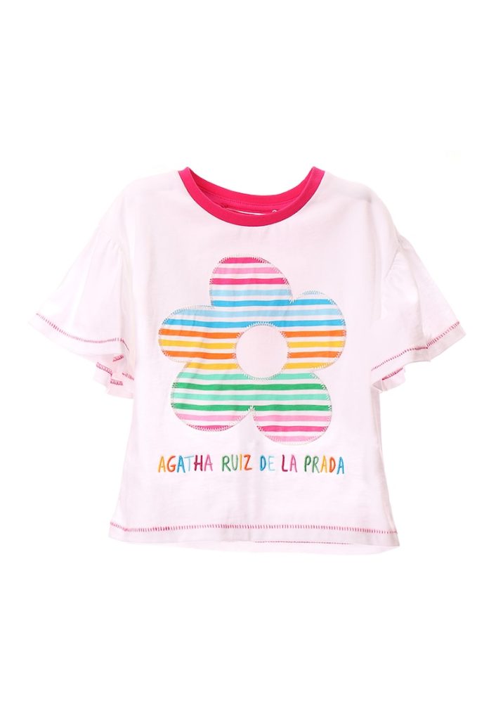 Tricou de bumbac cu floare cu model in dungi-FETE/IMBRACAMINTE/Tricouri si maiouri-IMBRACAMINTE/Tricouri si maiouri