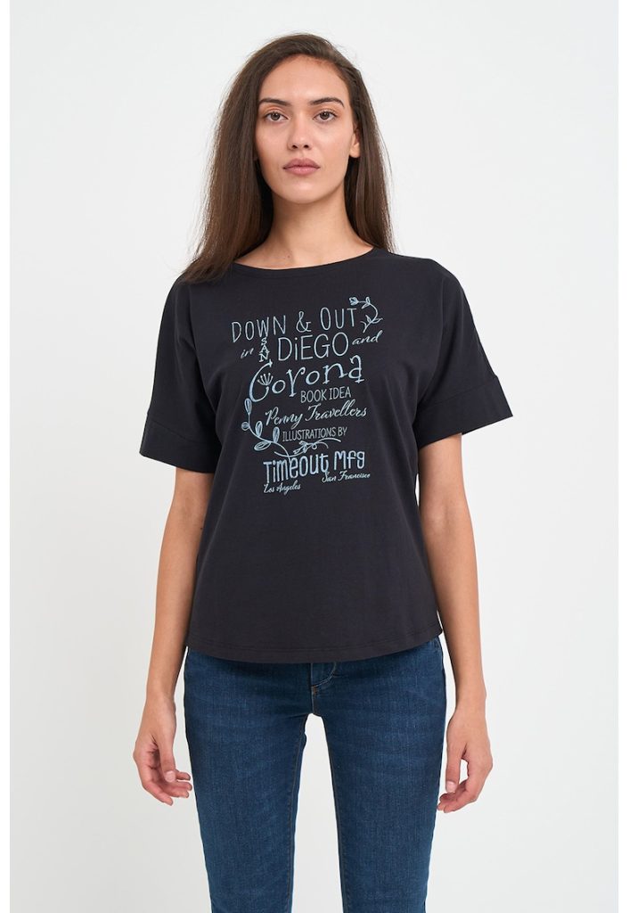 Tricou de bumbac cu imprimeu text-FEMEI/IMBRACAMINTE/Tricouri si maiouri-IMBRACAMINTE/Tricouri si maiouri