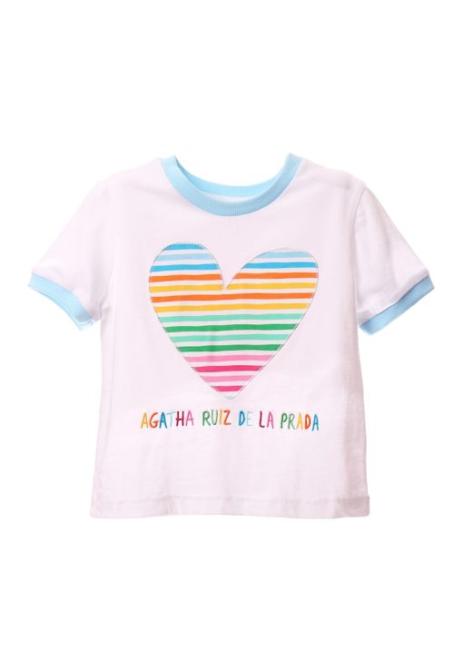 Tricou de bumbac cu inima cu model in dungi-FETE/IMBRACAMINTE/Tricouri si maiouri-IMBRACAMINTE/Tricouri si maiouri