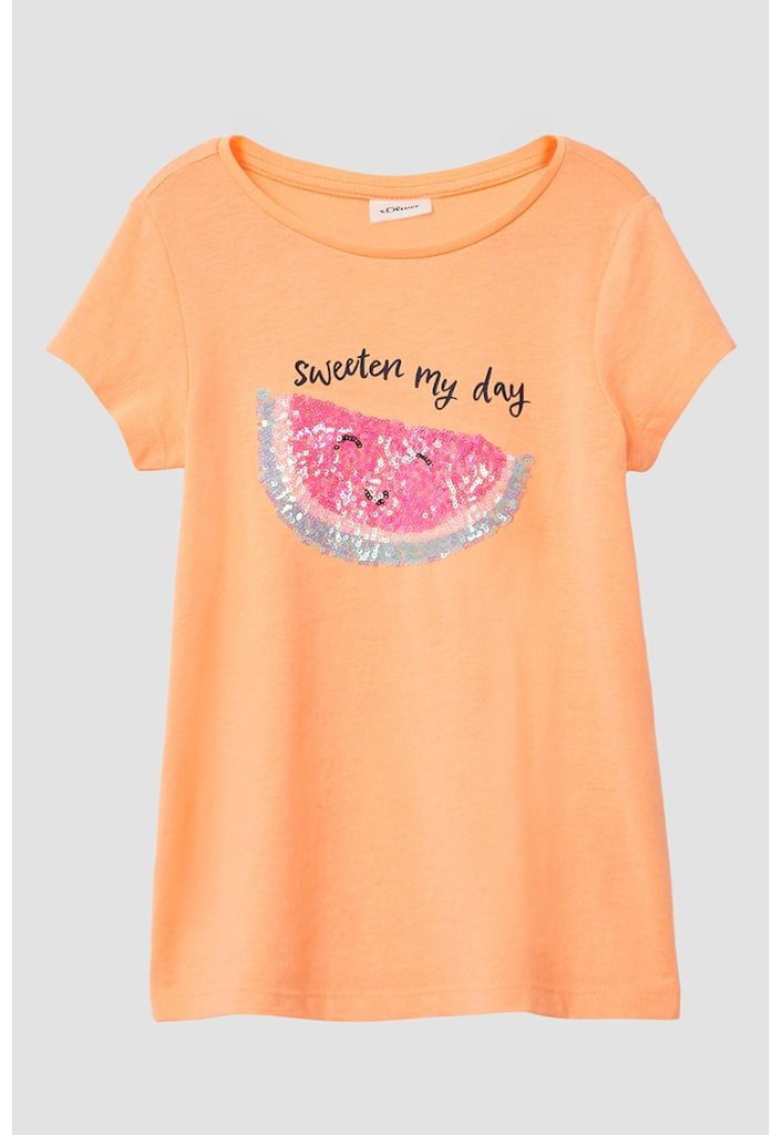 Tricou de bumbac cu paiete-FETE/IMBRACAMINTE/Tricouri si maiouri-IMBRACAMINTE/Tricouri si maiouri