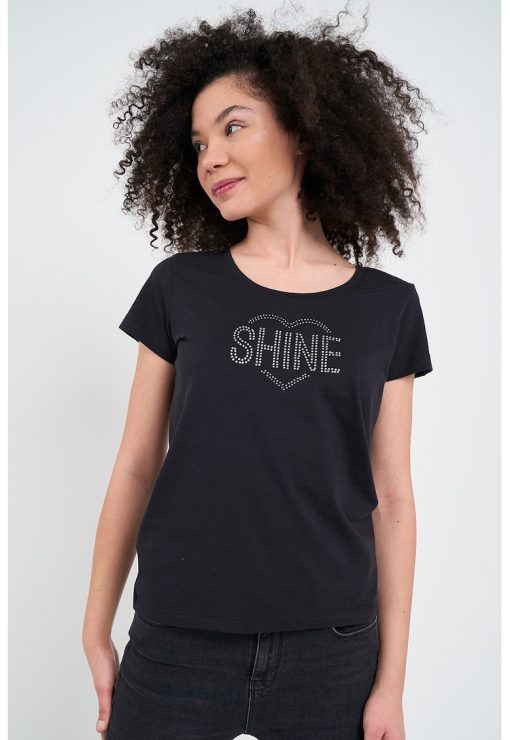 Tricou de bumbac cu strasuri-FEMEI/IMBRACAMINTE/Tricouri si maiouri-IMBRACAMINTE/Tricouri si maiouri