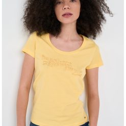 Tricou de bumbac cu text-FEMEI/IMBRACAMINTE/Tricouri si maiouri-IMBRACAMINTE/Tricouri si maiouri