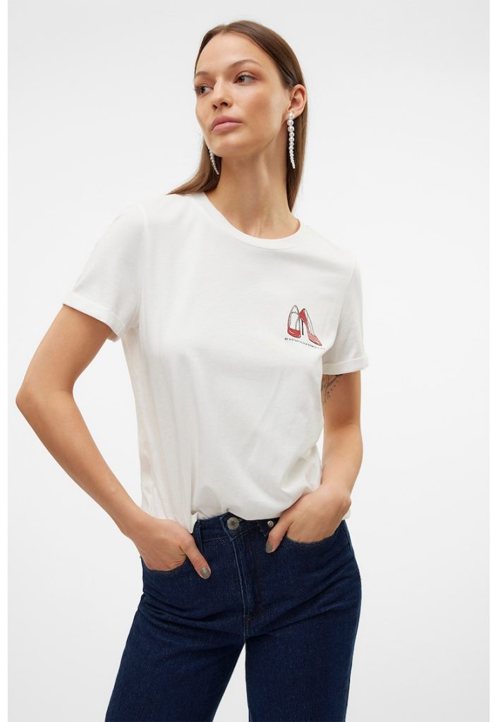 Tricou de bumbac organic cu decolteu la baza gatului-FEMEI/IMBRACAMINTE/Tricouri si maiouri-IMBRACAMINTE/Tricouri si maiouri