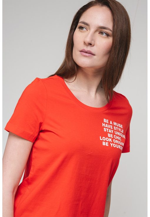 Tricou de bumbac organic cu imprimeu pe piept-FEMEI/IMBRACAMINTE/Tricouri si maiouri-IMBRACAMINTE/Tricouri si maiouri
