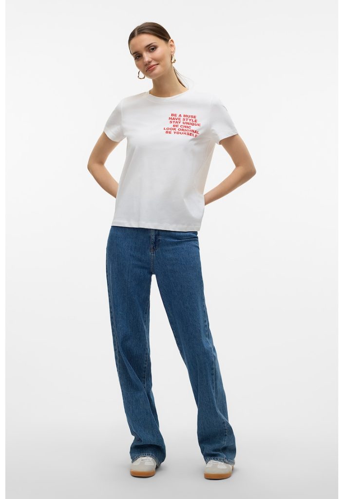 Tricou de bumbac organic cu imprimeu pe piept-FEMEI/IMBRACAMINTE/Tricouri si maiouri-IMBRACAMINTE/Tricouri si maiouri