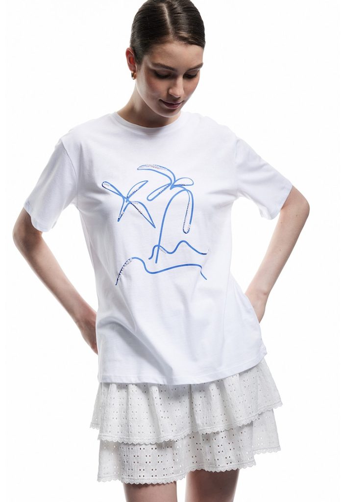 Tricou de bumbacu cu perle sintetice-FEMEI/IMBRACAMINTE/Tricouri si maiouri-IMBRACAMINTE/Tricouri si maiouri