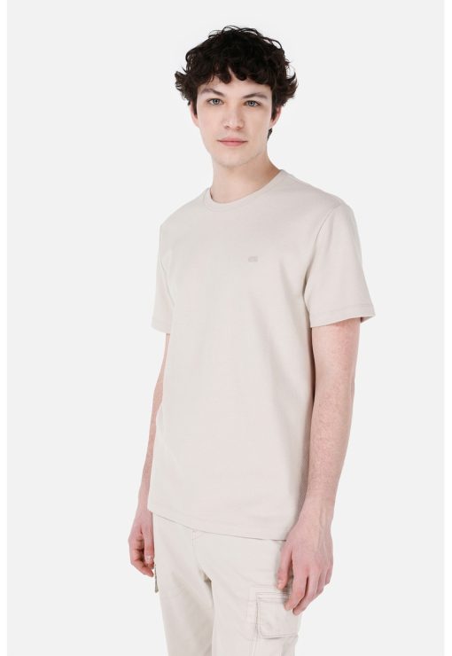 Tricou din amestec de bumbac cu decolteu la baza gatului-BARBATI/IMBRACAMINTE/Tricouri si maiouri-IMBRACAMINTE/Tricouri si maiouri