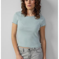 Tricou din amestec de bumbac cu decolteu la baza gatului-FEMEI/IMBRACAMINTE/Tricouri si maiouri-IMBRACAMINTE/Tricouri si maiouri