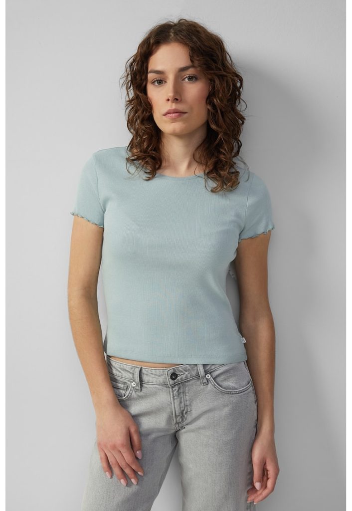 Tricou din amestec de bumbac cu decolteu la baza gatului-FEMEI/IMBRACAMINTE/Tricouri si maiouri-IMBRACAMINTE/Tricouri si maiouri