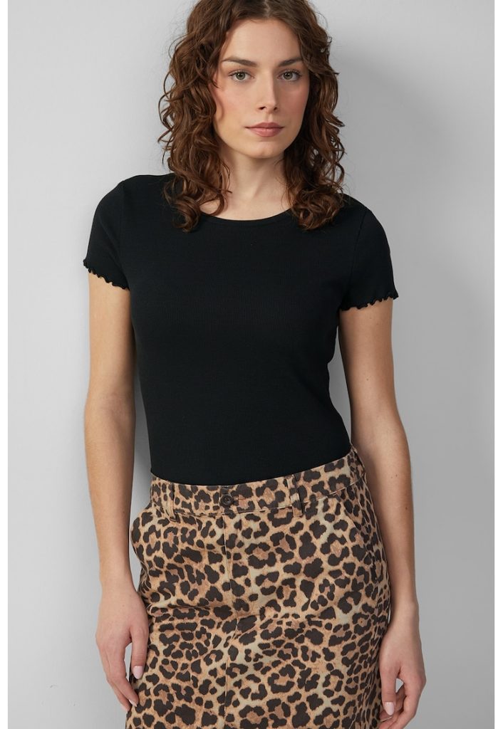 Tricou din amestec de bumbac cu decolteu la baza gatului-FEMEI/IMBRACAMINTE/Tricouri si maiouri-IMBRACAMINTE/Tricouri si maiouri