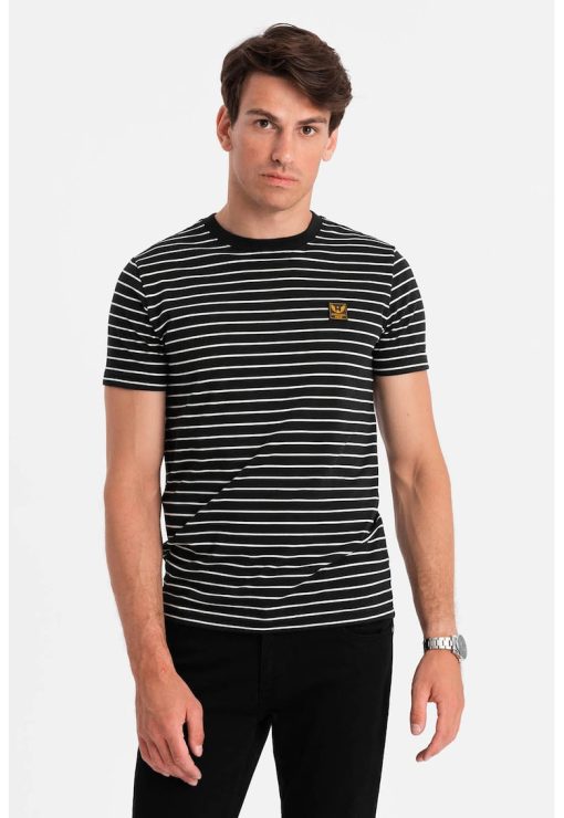 Tricou din amestec de bumbac cu dungi-BARBATI/IMBRACAMINTE/Tricouri si maiouri-IMBRACAMINTE/Tricouri si maiouri
