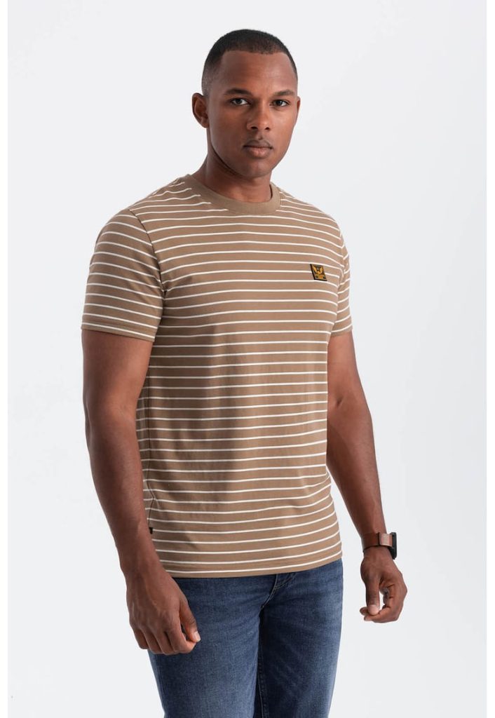 Tricou din amestec de bumbac cu dungi-BARBATI/IMBRACAMINTE/Tricouri si maiouri-IMBRACAMINTE/Tricouri si maiouri