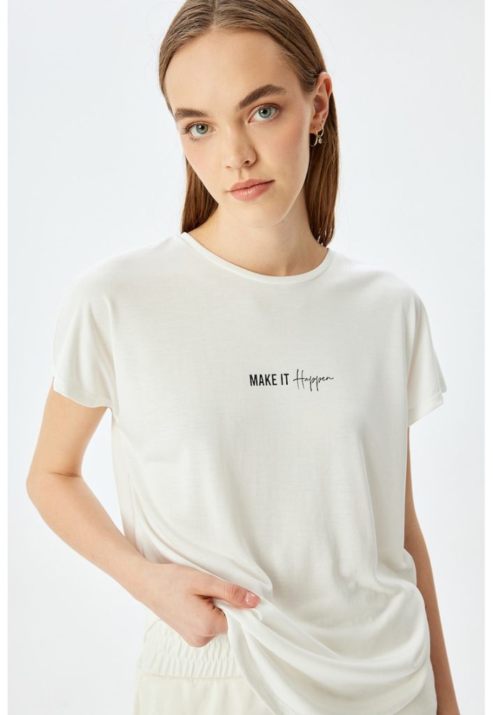 Tricou din amestec de modal cu imprimeu text-FEMEI/IMBRACAMINTE/Tricouri si maiouri-IMBRACAMINTE/Tricouri si maiouri