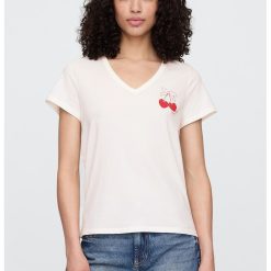 Tricou din bumbac cu decolteu in V-FEMEI/IMBRACAMINTE/Tricouri si maiouri-IMBRACAMINTE/Tricouri si maiouri