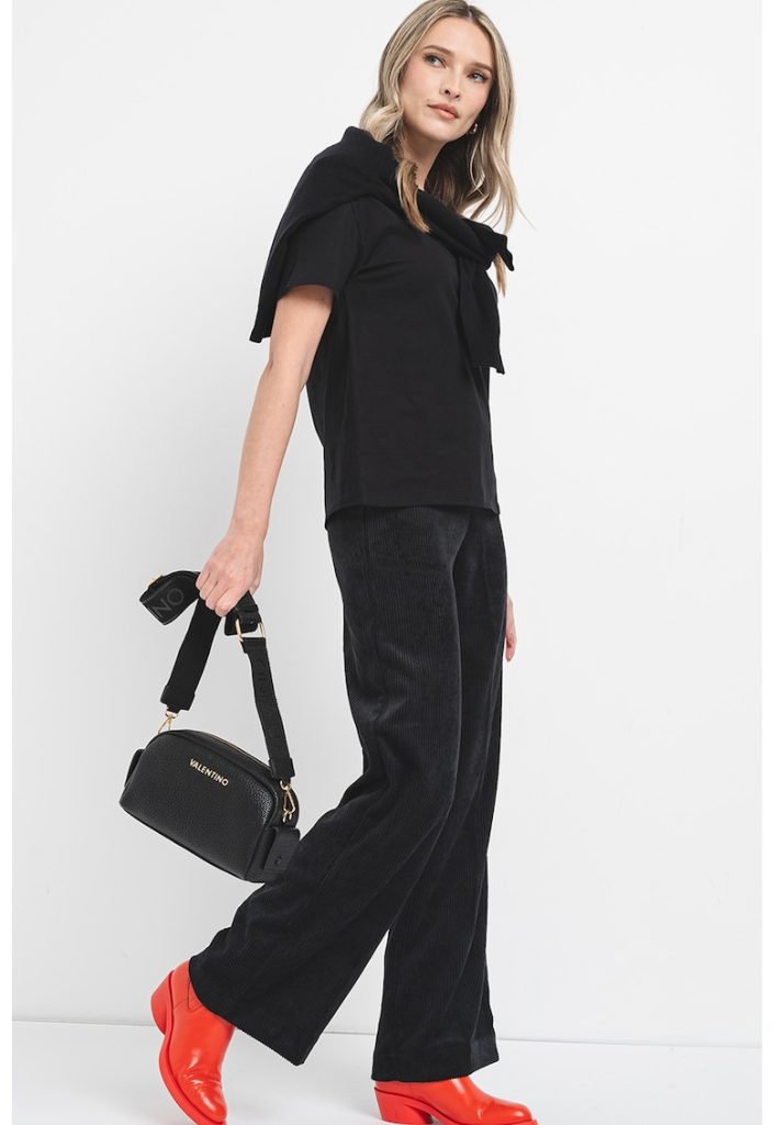 Tricou din bumbac cu decolteu la baza gatului-FEMEI/IMBRACAMINTE/Tricouri si maiouri-IMBRACAMINTE/Tricouri si maiouri