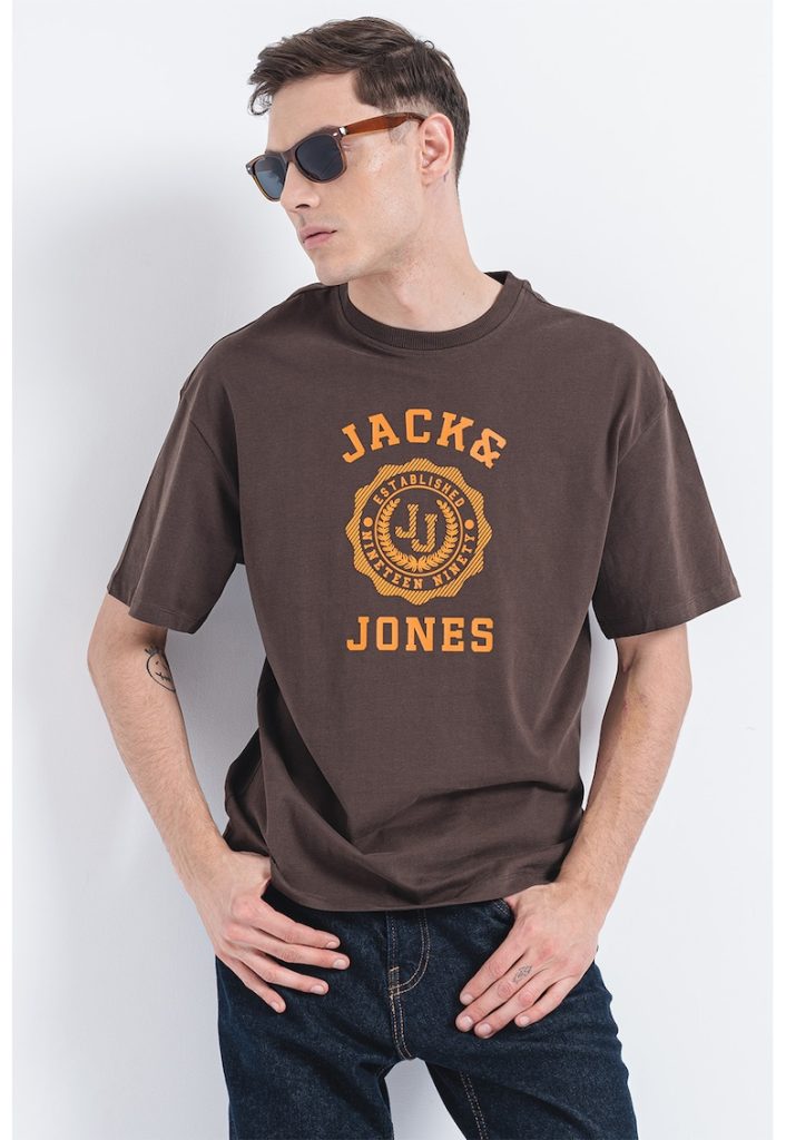 Tricou din bumbac cu decolteu la baza gatului si imprimeu logo-BARBATI/IMBRACAMINTE/Tricouri si maiouri-IMBRACAMINTE/Tricouri si maiouri