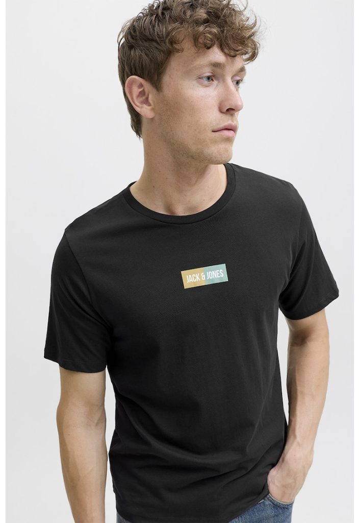 Tricou din bumbac cu decolteu la baza gatului si logo-BARBATI/IMBRACAMINTE/Tricouri si maiouri-IMBRACAMINTE/Tricouri si maiouri