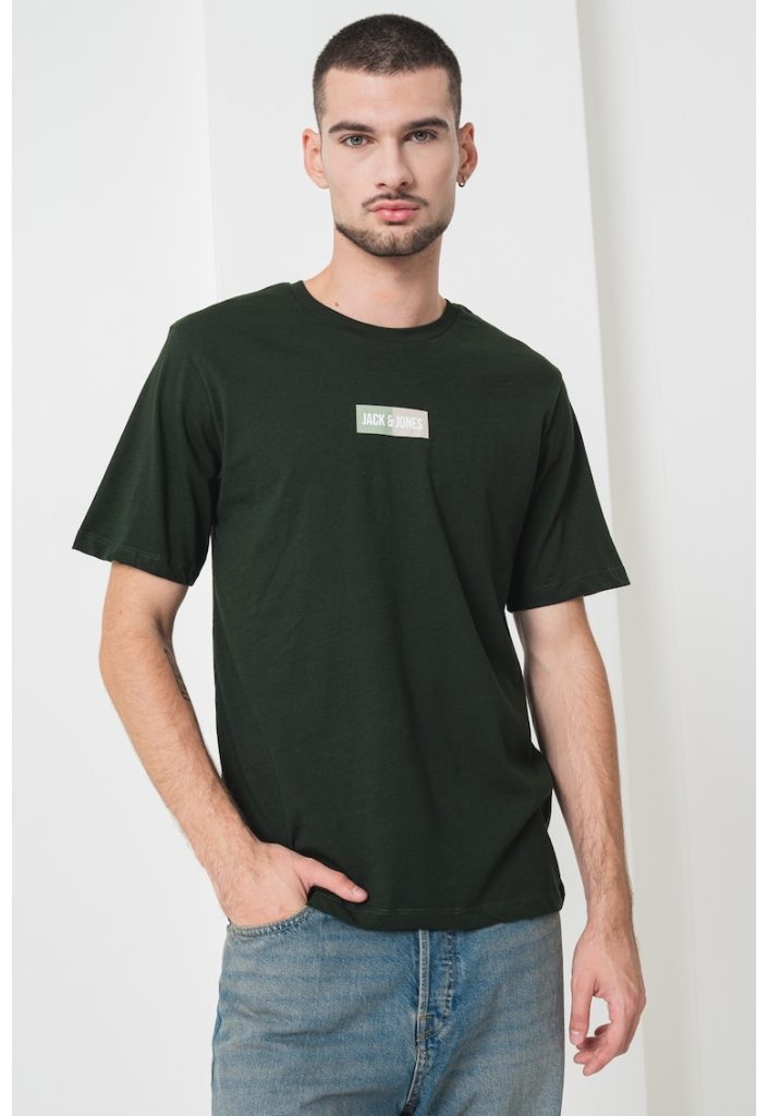 Tricou din bumbac cu decolteu la baza gatului si logo-BARBATI/IMBRACAMINTE/Tricouri si maiouri-IMBRACAMINTE/Tricouri si maiouri