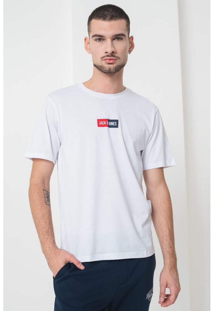 Tricou din bumbac cu decolteu la baza gatului si logo-BARBATI/IMBRACAMINTE/Tricouri si maiouri-IMBRACAMINTE/Tricouri si maiouri