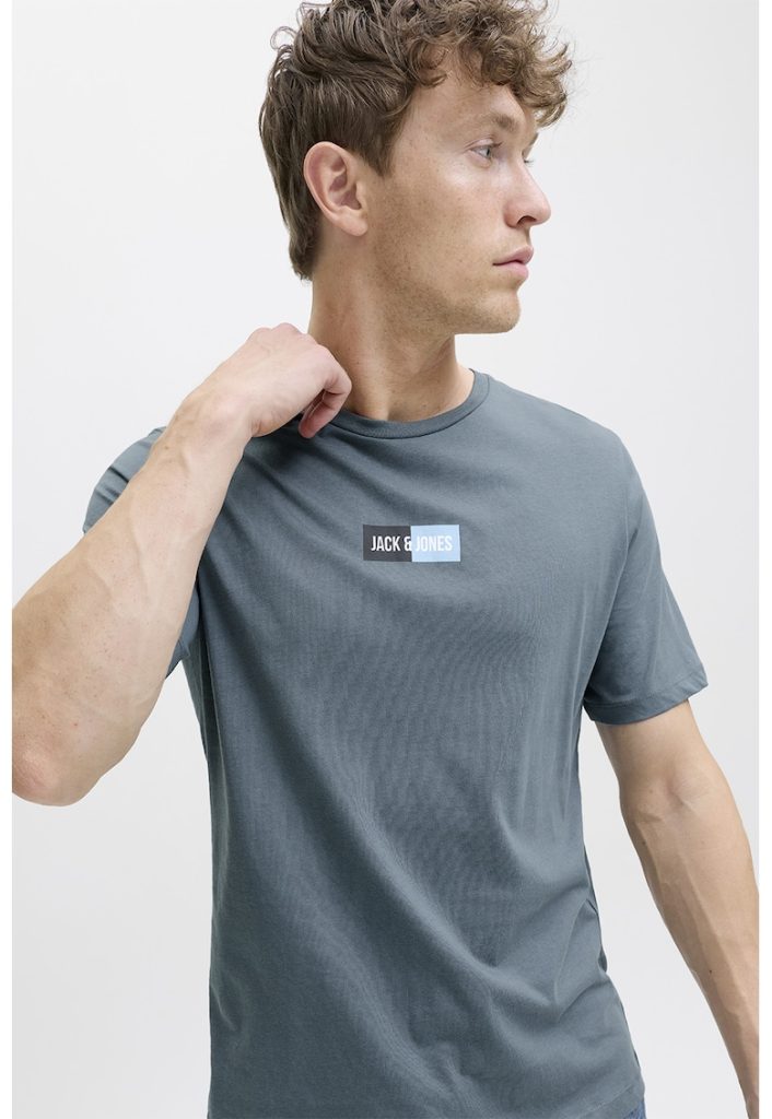 Tricou din bumbac cu decolteu la baza gatului si logo-BARBATI/IMBRACAMINTE/Tricouri si maiouri-IMBRACAMINTE/Tricouri si maiouri
