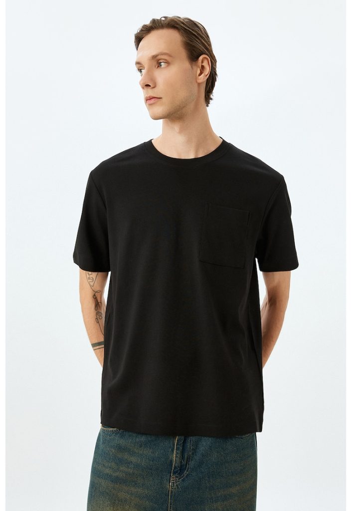 Tricou din bumbac cu decolteu la baza gatului si model uni-BARBATI/IMBRACAMINTE/Tricouri si maiouri-IMBRACAMINTE/Tricouri si maiouri