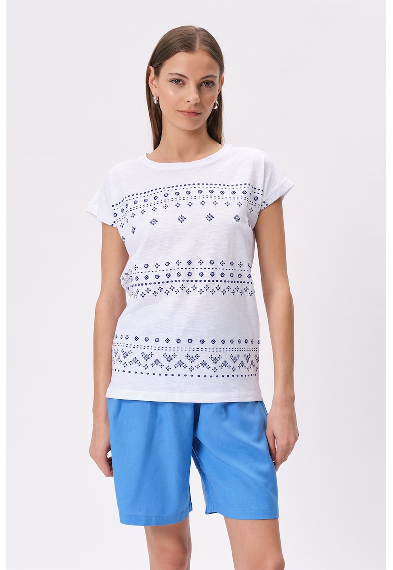 Tricou din bumbac cu imprimeu etnic-FEMEI/IMBRACAMINTE/Tricouri si maiouri-IMBRACAMINTE/Tricouri si maiouri