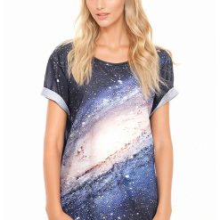 Tricou lejer cu imprimeu cosmic-FEMEI/IMBRACAMINTE/Tricouri si maiouri-IMBRACAMINTE/Tricouri si maiouri