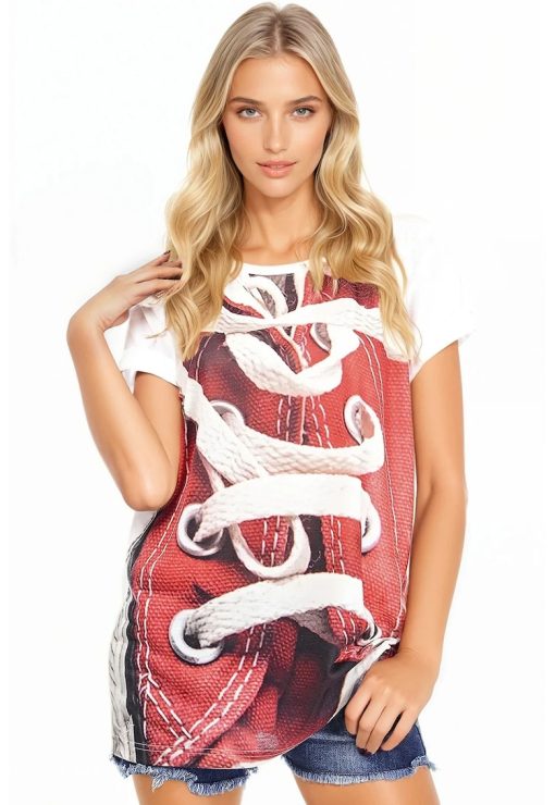 Tricou lung cu decolteu la baza gatului si imprimeu-FEMEI/IMBRACAMINTE/Tricouri si maiouri-IMBRACAMINTE/Tricouri si maiouri