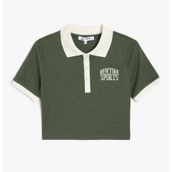 Tricou polo crop cu broderie text-FEMEI/IMBRACAMINTE/Tricouri si maiouri-IMBRACAMINTE/Tricouri si maiouri