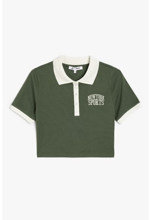 Tricou polo crop cu broderie text-FEMEI/IMBRACAMINTE/Tricouri si maiouri-IMBRACAMINTE/Tricouri si maiouri