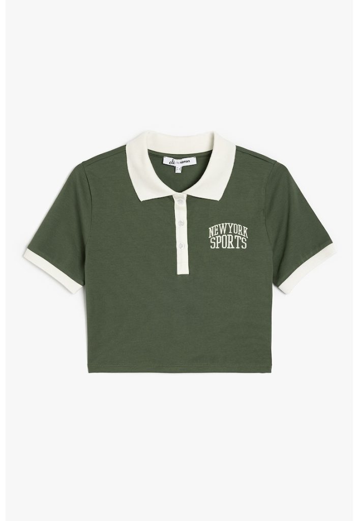 Tricou polo crop cu broderie text-FEMEI/IMBRACAMINTE/Tricouri si maiouri-IMBRACAMINTE/Tricouri si maiouri