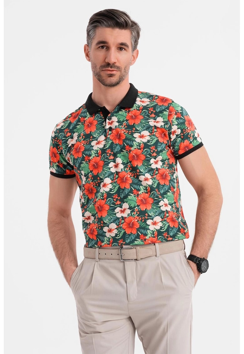 Tricou polo cu model floral-BARBATI/IMBRACAMINTE/Tricouri si maiouri-IMBRACAMINTE/Tricouri si maiouri