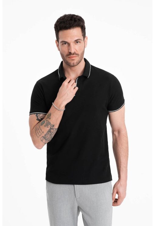 Tricou polo cu vipusca contrastanta-BARBATI/IMBRACAMINTE/Tricouri si maiouri-IMBRACAMINTE/Tricouri si maiouri