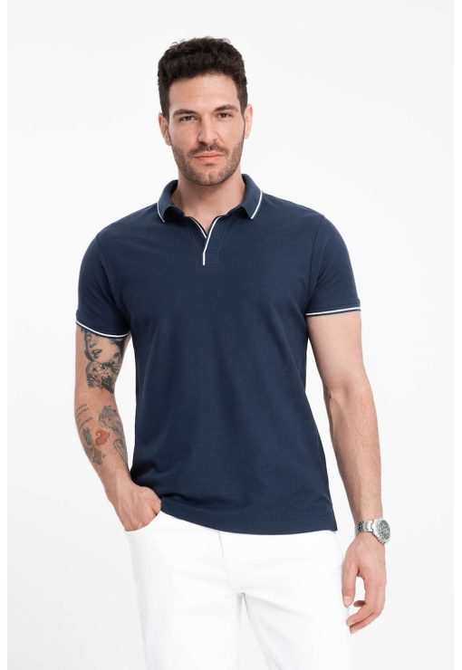 Tricou polo cu vipusca contrastanta-BARBATI/IMBRACAMINTE/Tricouri si maiouri-IMBRACAMINTE/Tricouri si maiouri
