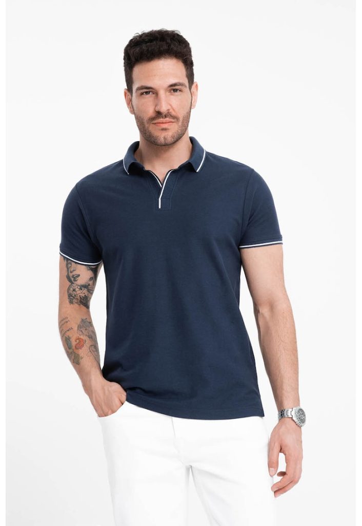 Tricou polo cu vipusca contrastanta-BARBATI/IMBRACAMINTE/Tricouri si maiouri-IMBRACAMINTE/Tricouri si maiouri