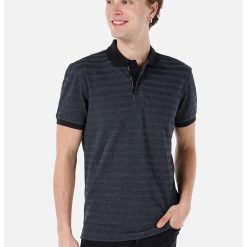 Tricou polo din amestec de bumbac cu model in dungi-BARBATI/IMBRACAMINTE/Tricouri si maiouri-IMBRACAMINTE/Tricouri si maiouri