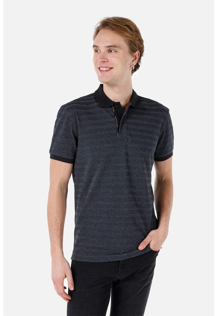 Tricou polo din amestec de bumbac cu model in dungi-BARBATI/IMBRACAMINTE/Tricouri si maiouri-IMBRACAMINTE/Tricouri si maiouri