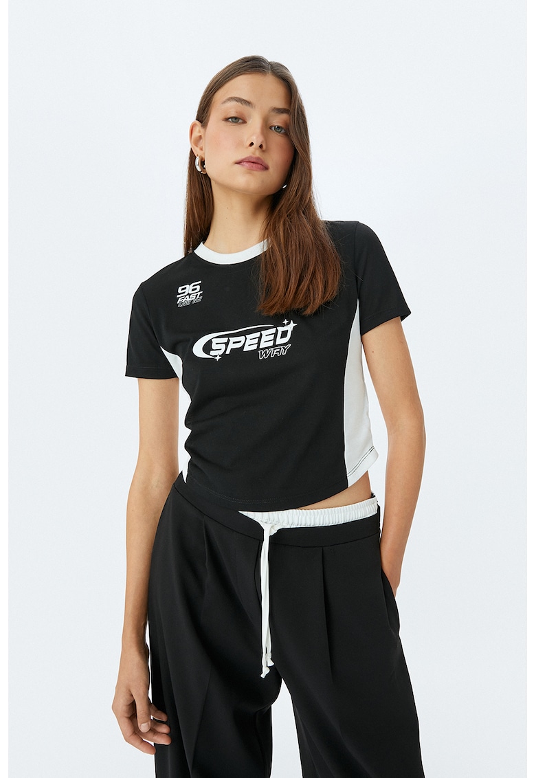 Tricou slim fit cu detalii contrastante-FEMEI/IMBRACAMINTE/Tricouri si maiouri-IMBRACAMINTE/Tricouri si maiouri