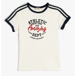 Tricou striat cu imprimeu text-FETE/IMBRACAMINTE/Tricouri si maiouri-IMBRACAMINTE/Tricouri si maiouri