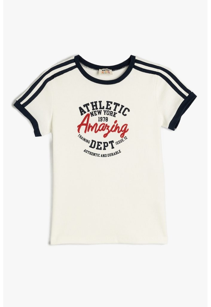 Tricou striat cu imprimeu text-FETE/IMBRACAMINTE/Tricouri si maiouri-IMBRACAMINTE/Tricouri si maiouri