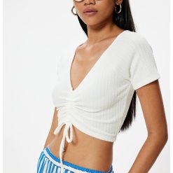 Tricou texturat cu decolteu in V-FEMEI/IMBRACAMINTE/Tricouri si maiouri-IMBRACAMINTE/Tricouri si maiouri