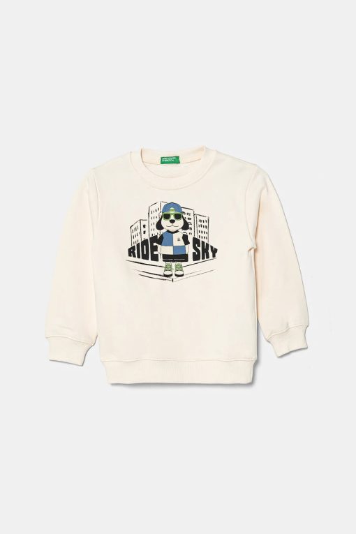 United Colors of Benetton hanorac de bumbac pentru copii culoarea bej