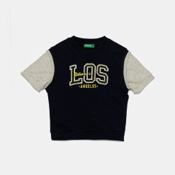 United Colors of Benetton hanorac de bumbac pentru copii culoarea bleumarin