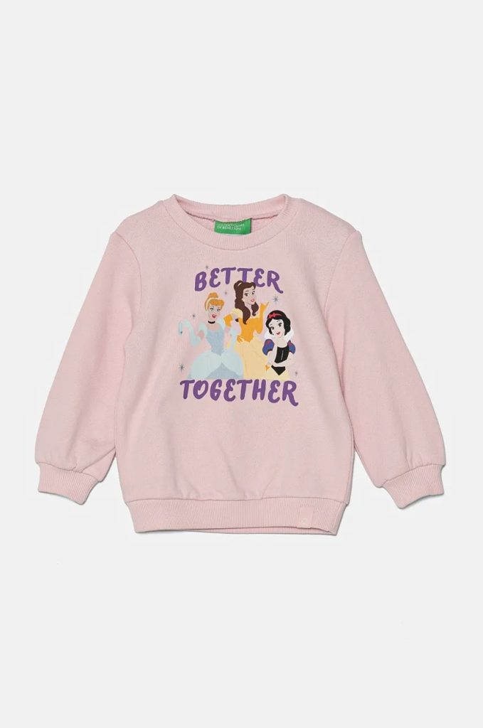 United Colors of Benetton hanorac de bumbac pentru copii culoarea roz