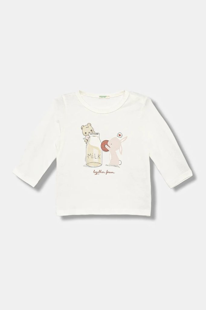 United Colors of Benetton longsleeve din bumbac pentru bebeluși culoarea alb
