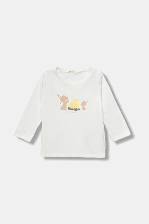 United Colors of Benetton longsleeve din bumbac pentru bebeluși culoarea alb